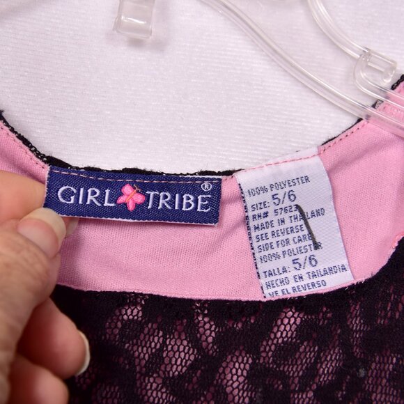 Girl Tribe Black Lace with Pink Underlay Dress Size 5-6 - Picture 3 of 6